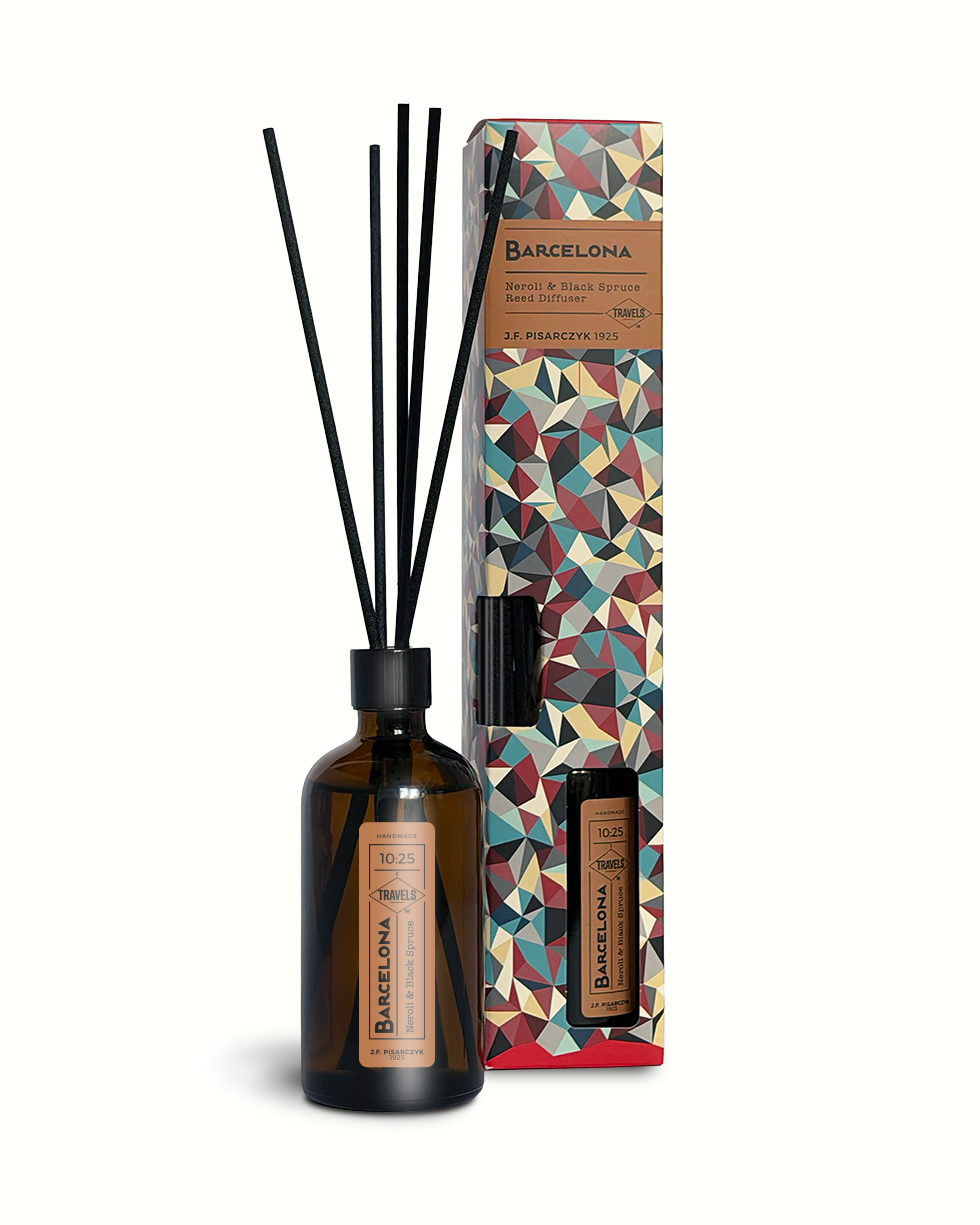 BARCELONA 10:25 Neroli & Black Spruce — dyfuzor ratanowy, kolekcja Travels