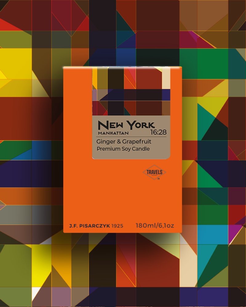 NEW YORK 16:28 Ginger & Grapefruit - Świeca sojowa premium - Kolekcja Travels
