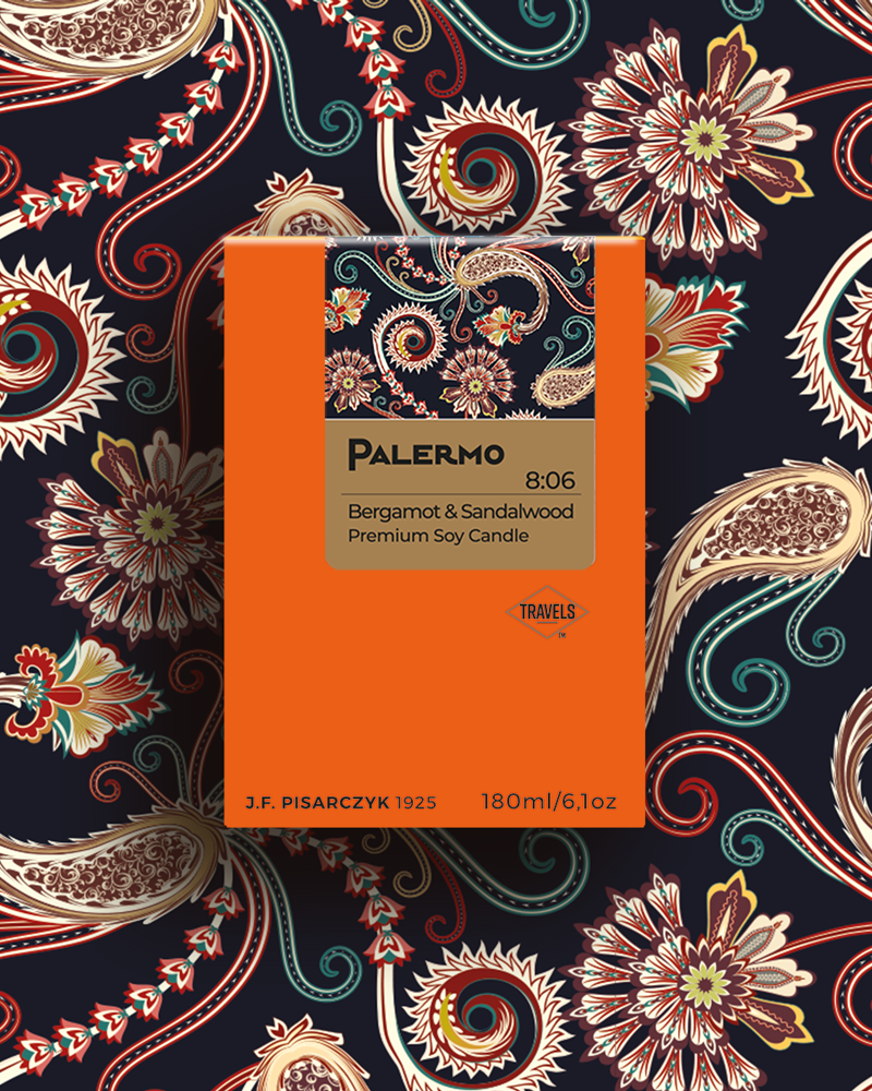 PALERMO 8:06 Bergamot & Sandalwood - Świeca sojowa premium - Kolekcja Travels