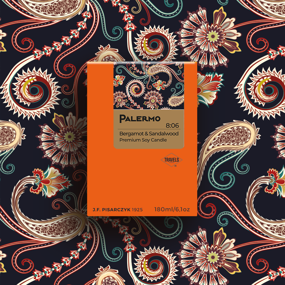 PALERMO 8:06 Bergamot & Sandalwood - Świeca sojowa premium - Kolekcja Travels