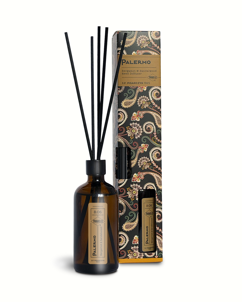 PALERMO 8:06 Bergamot & Sandalwood — dyfuzor ratanowy, kolekcja Travels