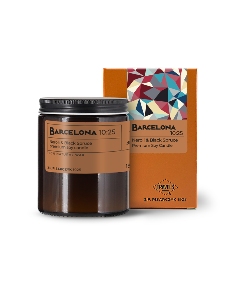 BARCELONA 10:25 Neroli & Black Spruce - Świeca sojowa premium - Kolekcja Travels