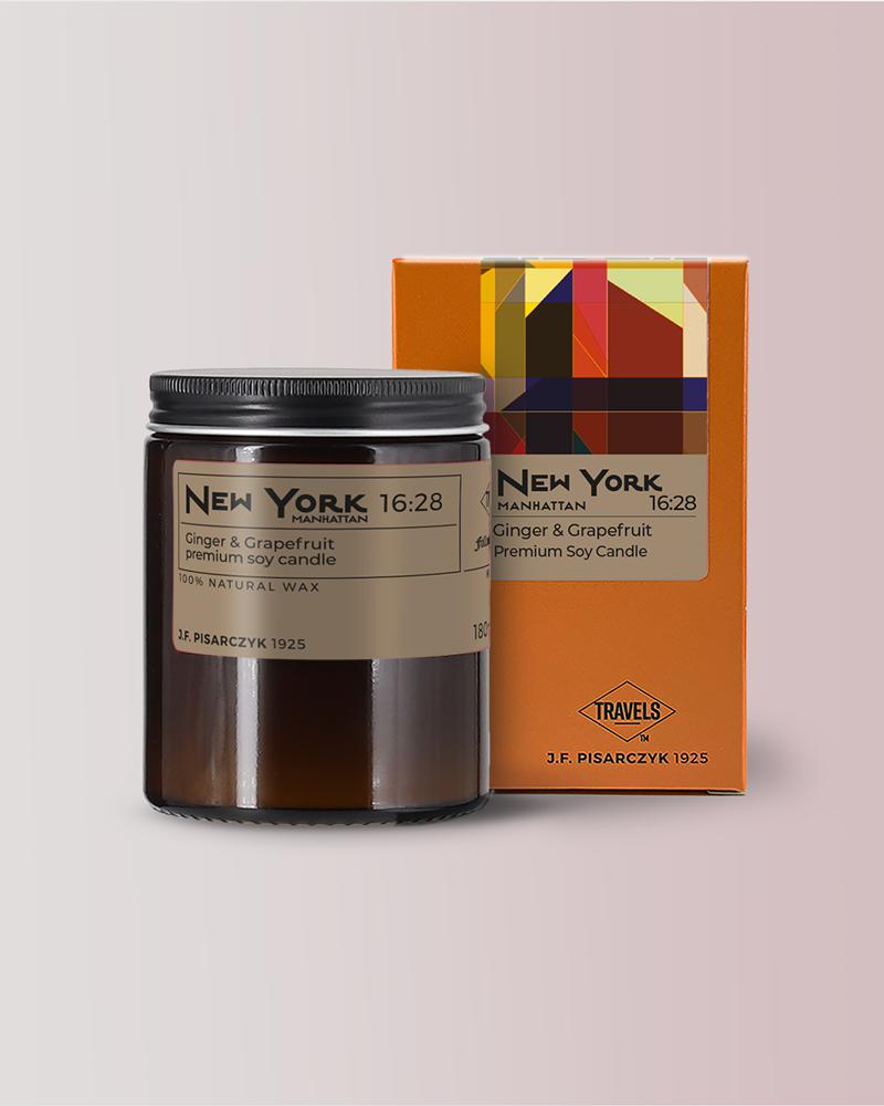 NEW YORK 16:28 Ginger & Grapefruit - Świeca sojowa premium - Kolekcja Travels
