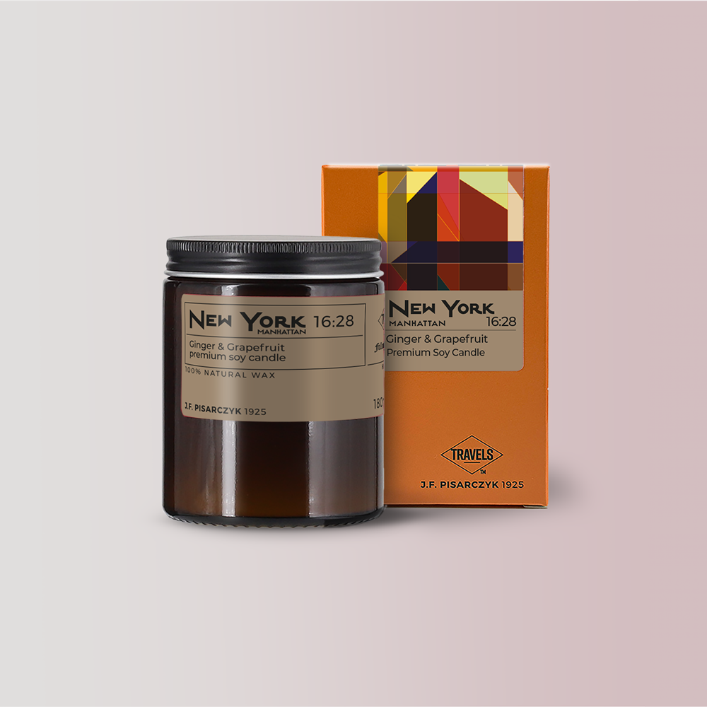 NEW YORK 16:28 Ginger & Grapefruit - Świeca sojowa premium - Kolekcja Travels