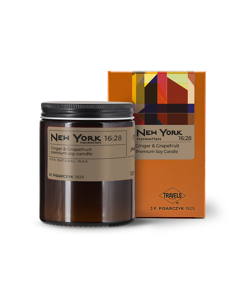 NEW YORK 16:28 Ginger & Grapefruit - Świeca sojowa premium - Kolekcja Travels