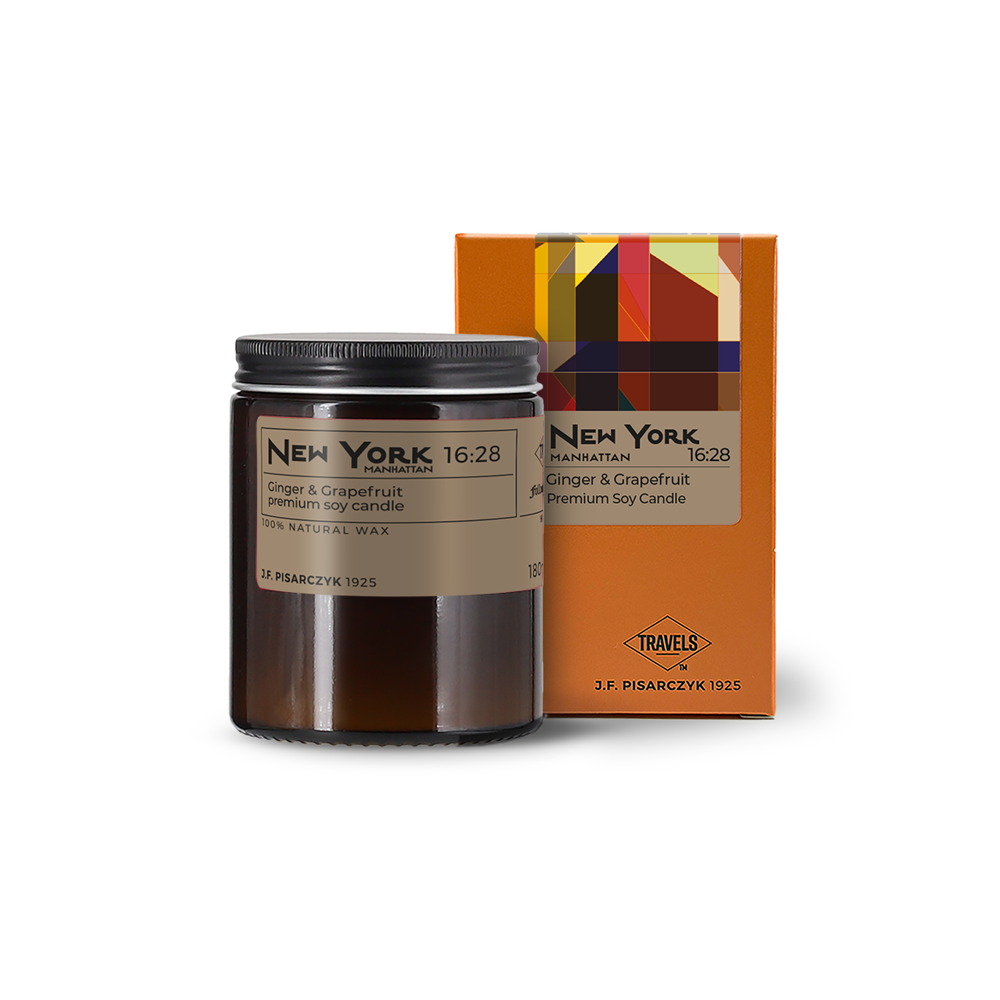 NEW YORK 16:28 Ginger & Grapefruit - Świeca sojowa premium - Kolekcja Travels