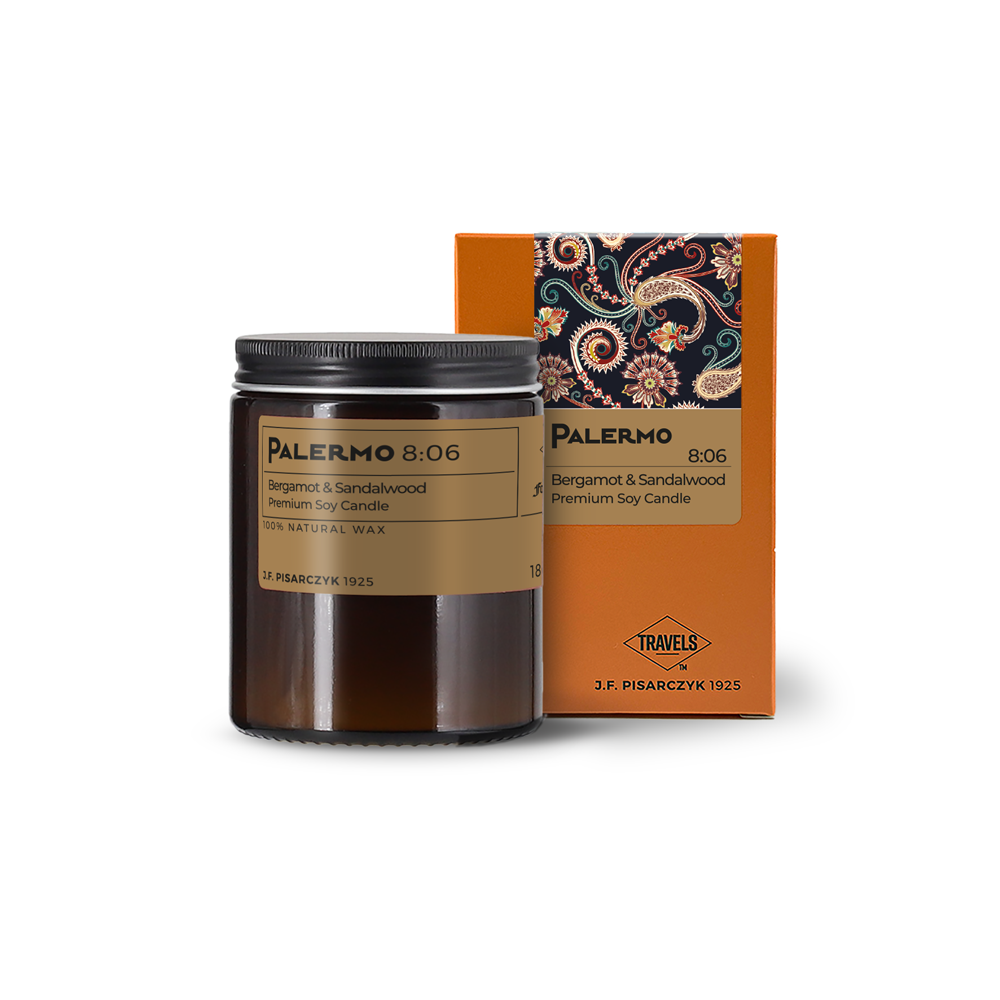 PALERMO 8:06 Bergamot & Sandalwood - Świeca sojowa premium - Kolekcja Travels