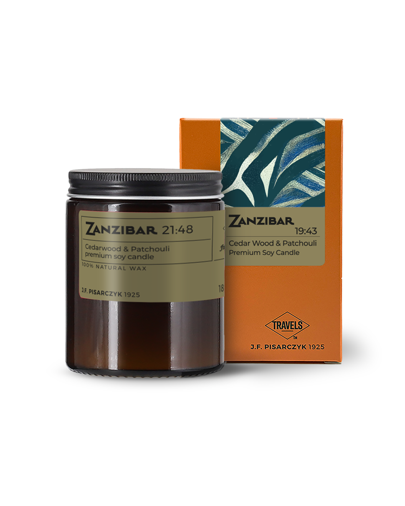 ZANZIBAR 21:48 Cedarwood & Patchouli - Świeca sojowa premium - Kolekcja Travels