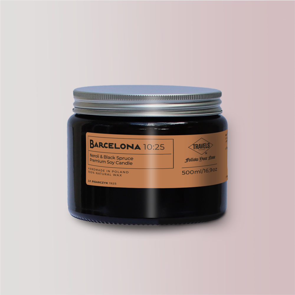 BARCELONA 10:25 Neroli & Black Spruce - Świeca sojowa premium - Kolekcja Travels