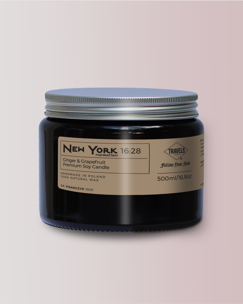 NEW YORK 16:28 Ginger & Grapefruit - Świeca sojowa premium - Kolekcja Travels