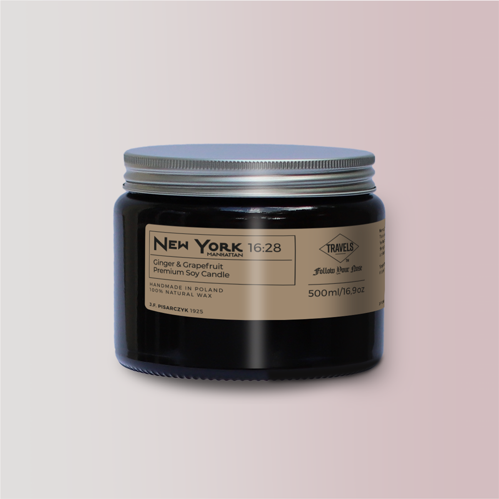 NEW YORK 16:28 Ginger & Grapefruit - Świeca sojowa premium - Kolekcja Travels