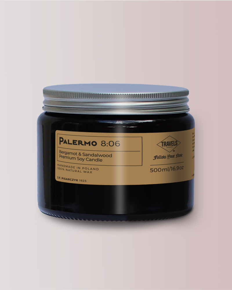 PALERMO 8:06 Bergamot & Sandalwood - Świeca sojowa premium - Kolekcja Travels