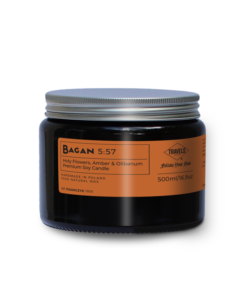 BAGAN 5:57 Holy Flowers, Amber & Olibanum - Świeca sojowa premium - Kolekcja Travels 500ml 16.9oz