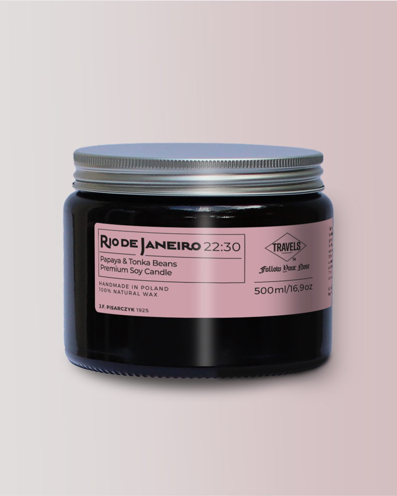 RIO DE JANEIRO 22:30 Papaya & Tonka beans - Świeca sojowa premium - Kolekcja Travels