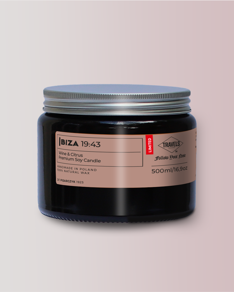 IBIZA 19:43 Wine & Citrus - Świeca sojowa premium - Kolekcja Travels 500ml 16.9oz