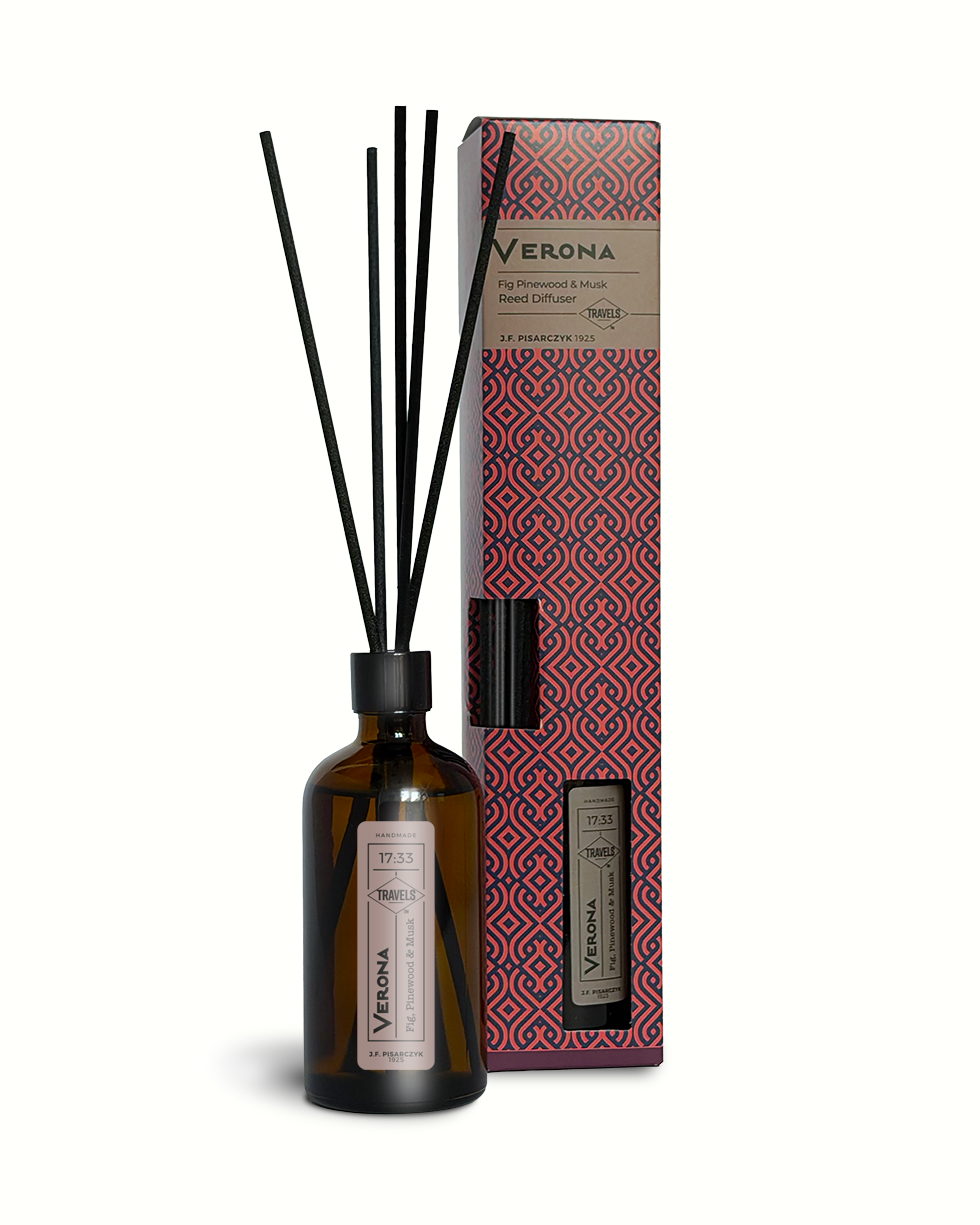 VERONA 17:33 Fig, Pinewood & Musk — dyfuzor ratanowy, kolekcja Travels