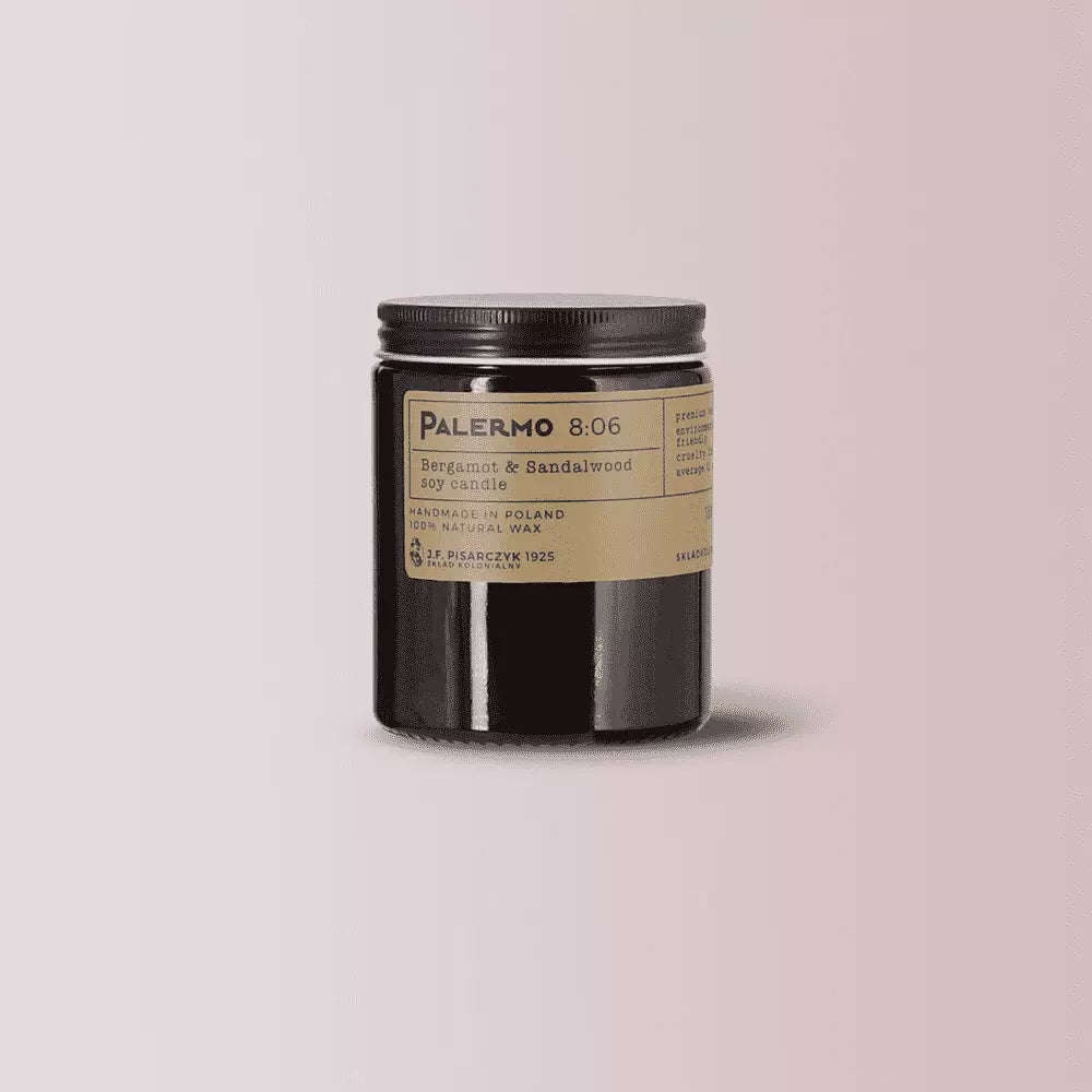 PALERMO 8:06 Bergamot & Sandalwood - Naturalna Świeca Sojowa - Kolekcja Travels front