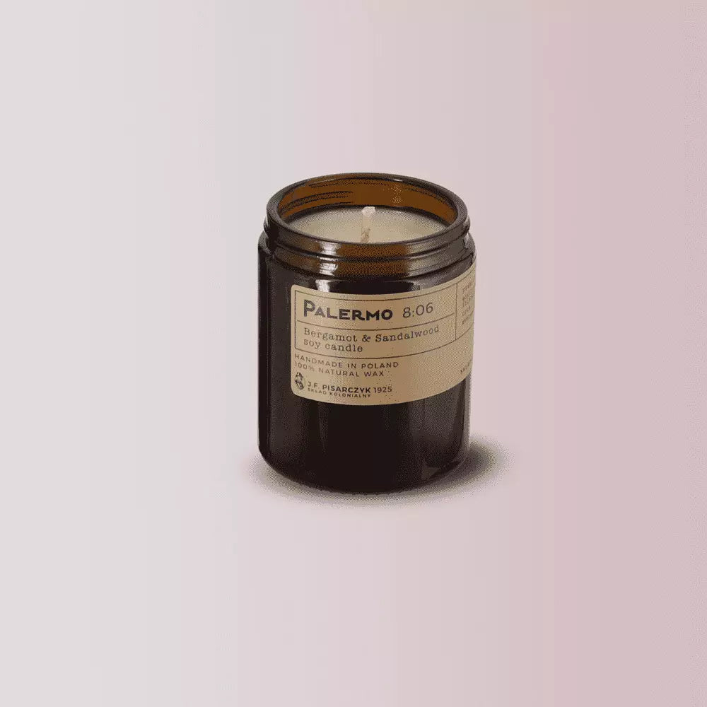 PALERMO 8:06 Bergamot & Sandalwood - Naturalna Świeca Sojowa - Kolekcja Travels otwarte