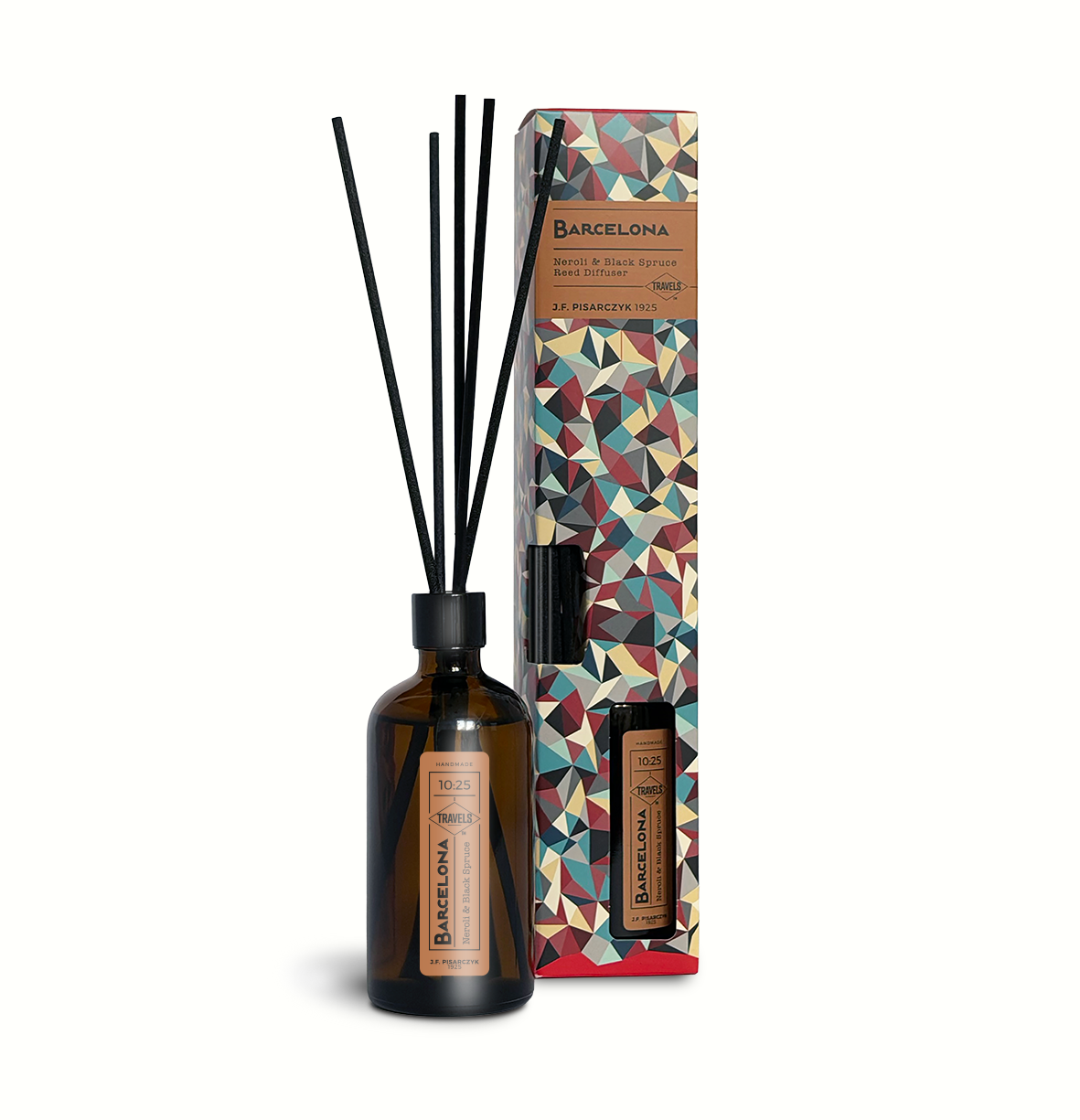 BARCELONA 10:25 Neroli & Black Spruce — dyfuzor ratanowy, kolekcja Travels