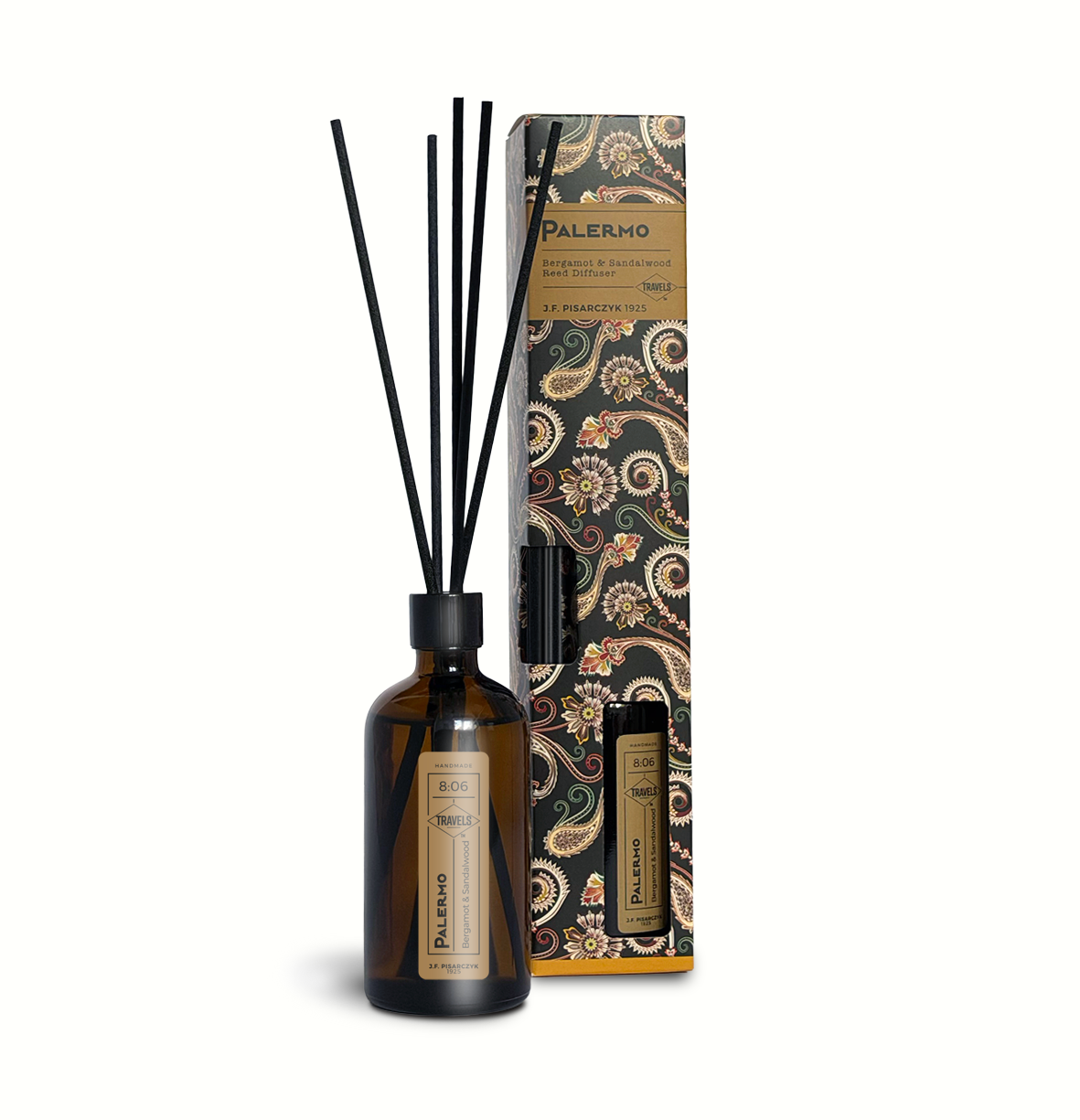 PALERMO 8:06 Bergamot & Sandalwood — dyfuzor ratanowy, kolekcja Travels