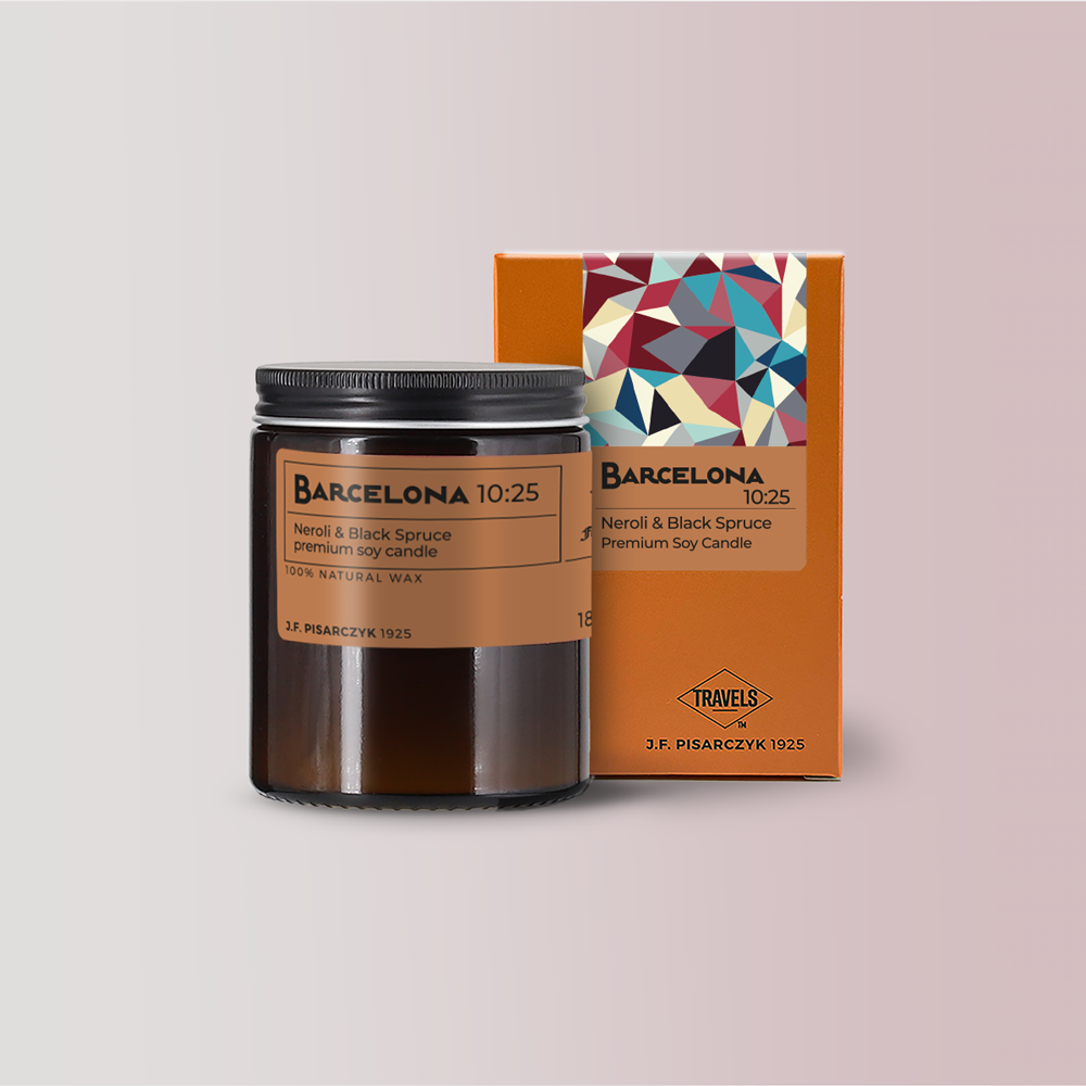 BARCELONA 10:25 Neroli & Black Spruce - Świeca sojowa premium - Kolekcja Travels