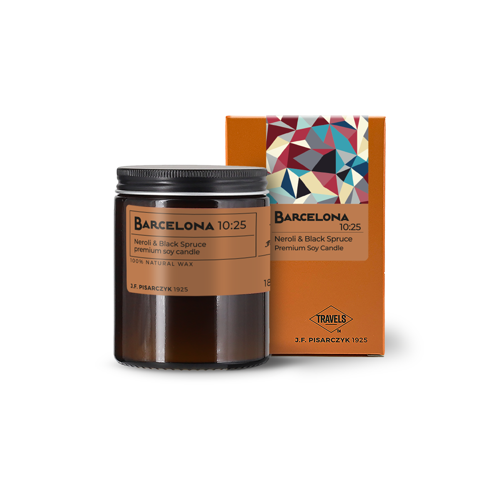 BARCELONA 10:25 Neroli & Black Spruce - Świeca sojowa premium - Kolekcja Travels