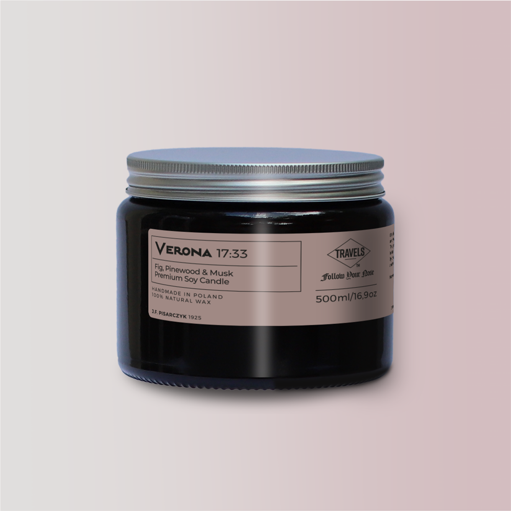 VERONA 17:33 Fig, Pinewood & Musk - Świeca sojowa premium - Kolekcja Travels