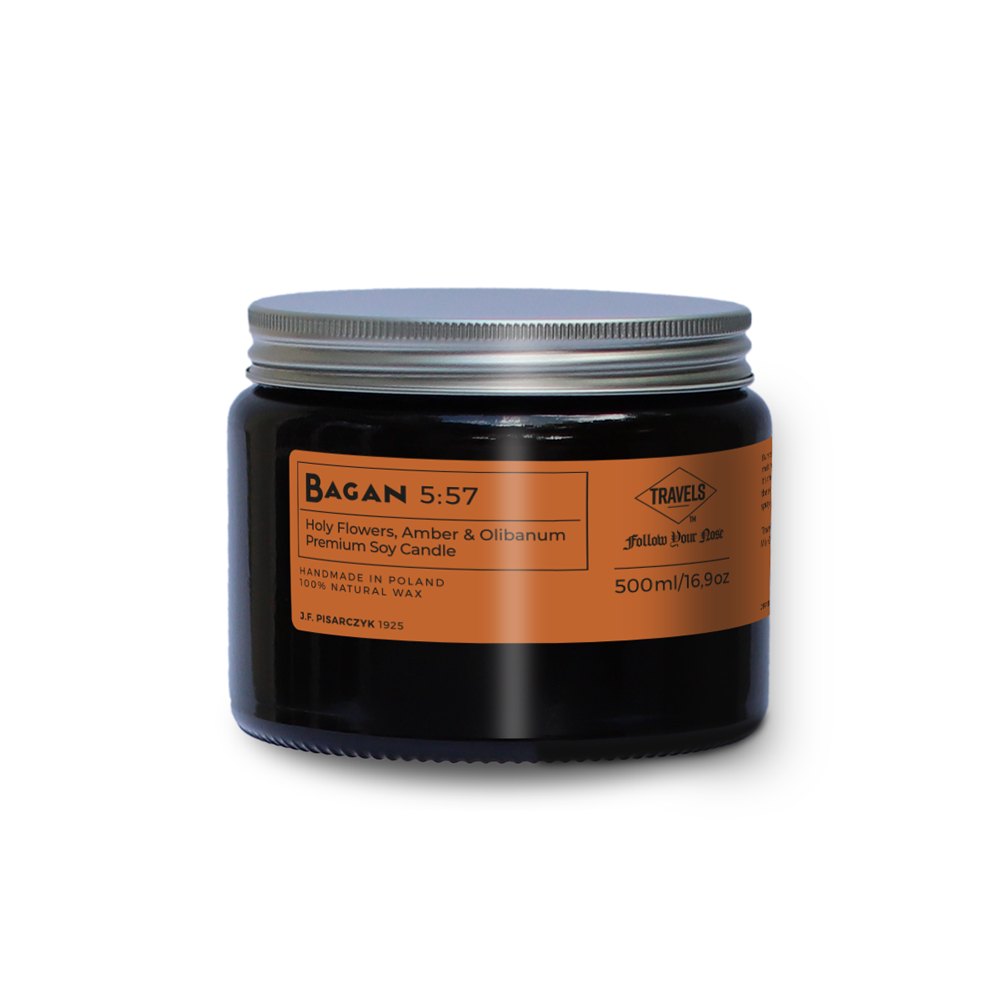 BAGAN 5:57 Holy Flowers, Amber & Olibanum - Świeca sojowa premium - Kolekcja Travels 500ml 16.9oz
